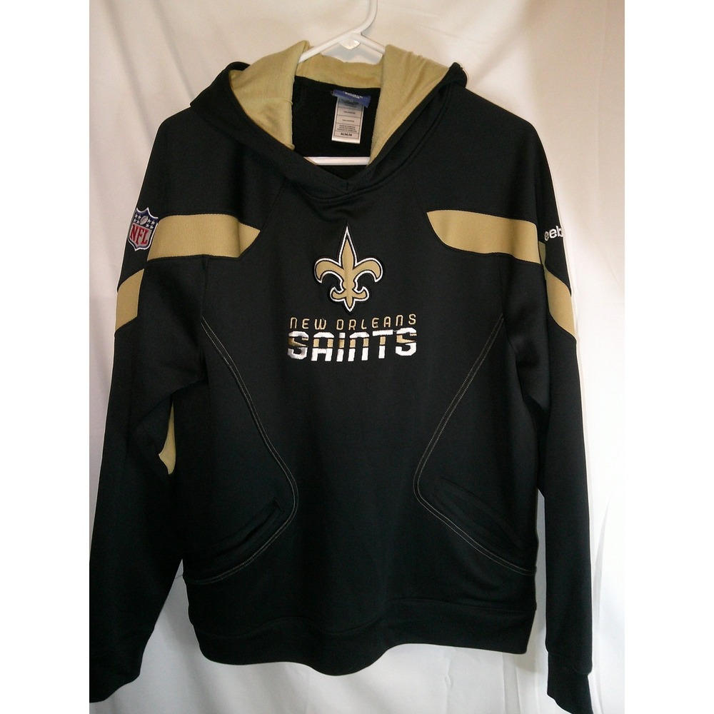 Vintage Reebok On Field NFL New‎ Orleans Saints Hoodie Sweatshirt Gold Black M